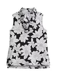 Girls 7-16 Sleeveless Ruffle Neck Printed Top