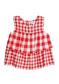 Girls 7-16 Layered Woven Yarn Dyed Tank Top