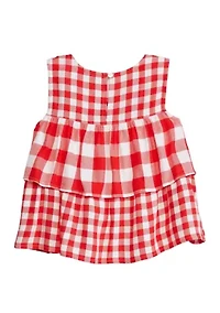 Girls 7-16 Layered Woven Yarn Dyed Tank Top