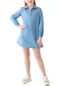 Girls 7-16 Chambray Utility Dress