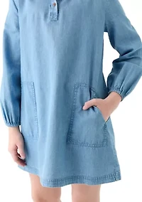 Girls 7-16 Chambray Utility Dress