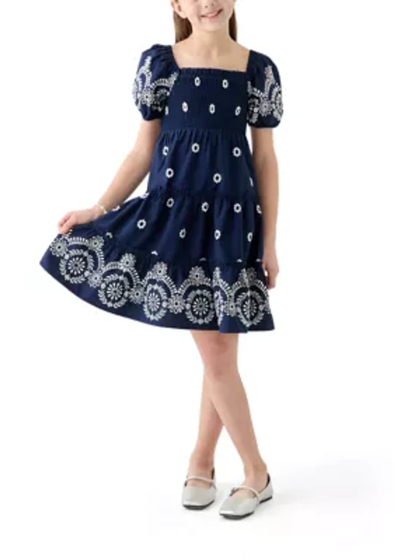 Girls 7-16 Broderie Smocked Dress