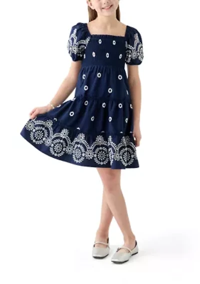 Girls 7-16 Broderie Smocked Dress
