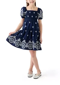Girls 7-16 Broderie Smocked Dress