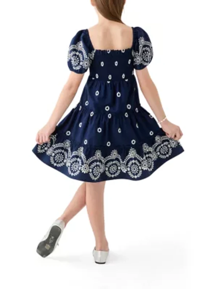 Girls 7-16 Broderie Smocked Dress