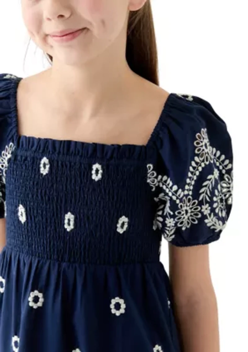 Girls 7-16 Broderie Smocked Dress