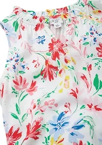 Girls 7-16 Notch Neck Ruffle Printed Tank