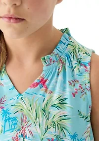 Girls 7-16 Notch Neck Ruffle Printed Tank