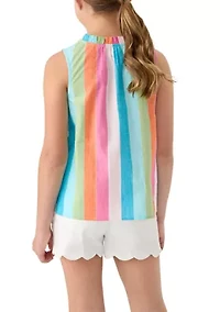 Girls 7-16 Notch Neck Striped Top