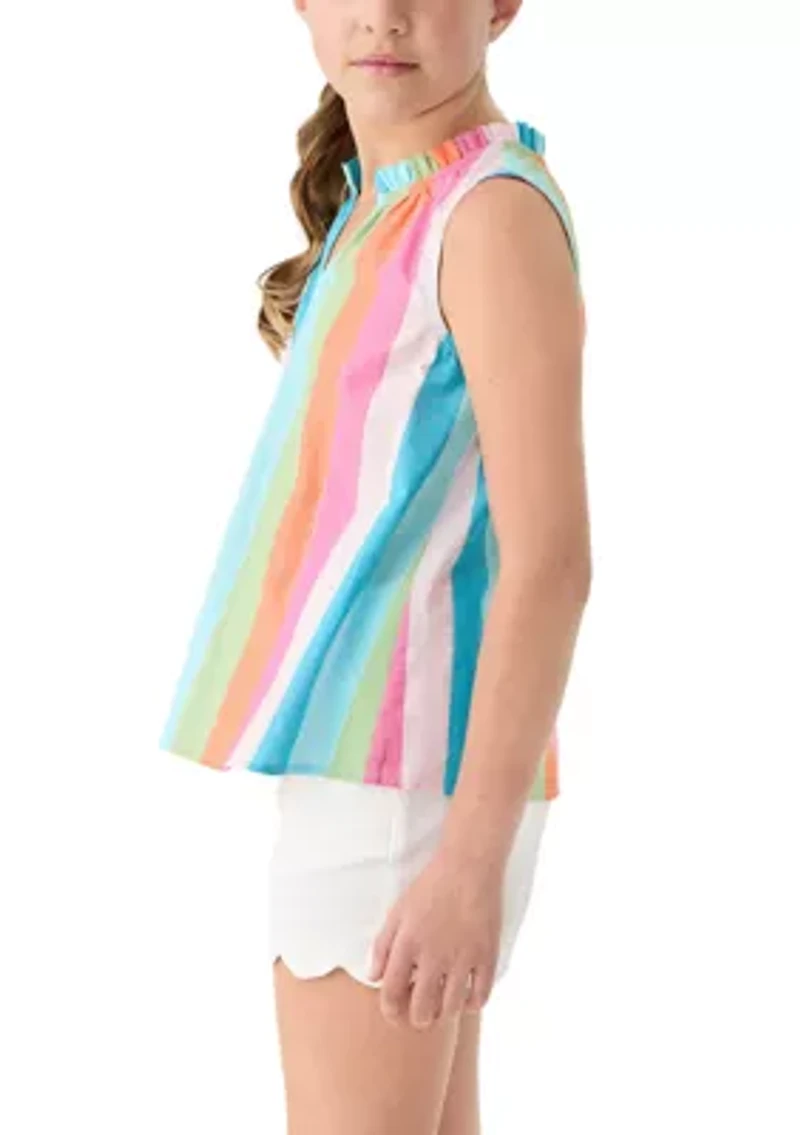 Girls 7-16 Notch Neck Striped Top