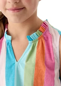 Girls 7-16 Notch Neck Striped Top