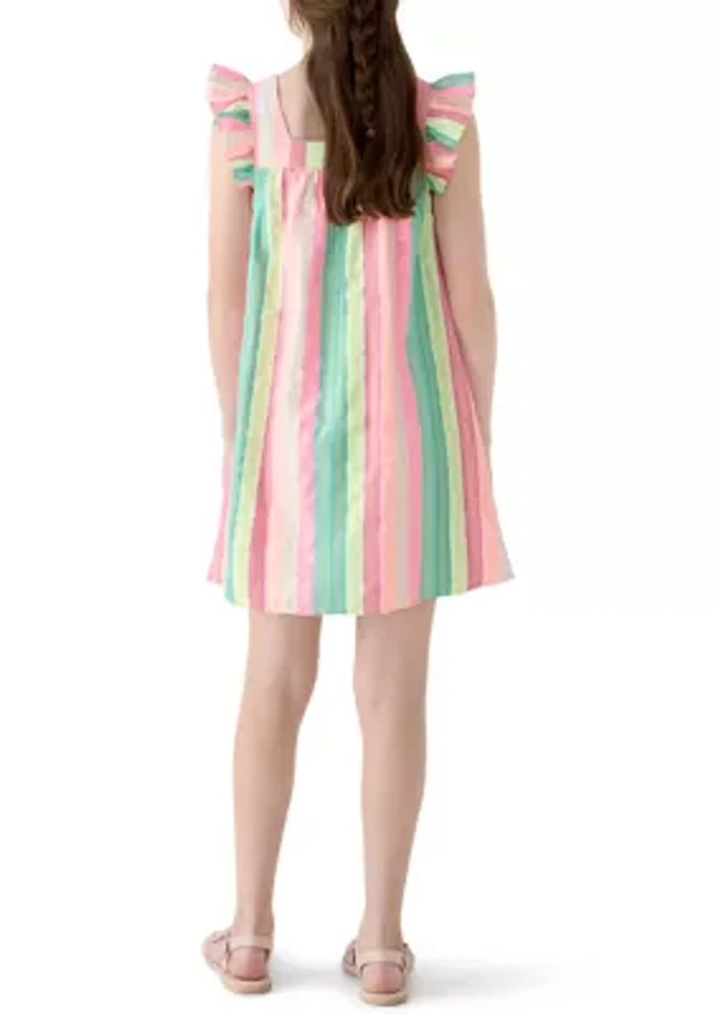 Girls 7-16 Square Neck Flutter Rainbow Dress