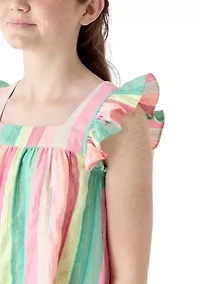 Girls 7-16 Square Neck Flutter Rainbow Dress