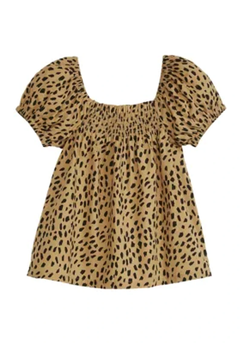 Girls 7-16 Puff Sleeve Printed Top