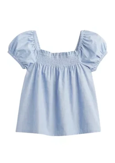 Girls 7-16 Puff Sleeve Solid Top