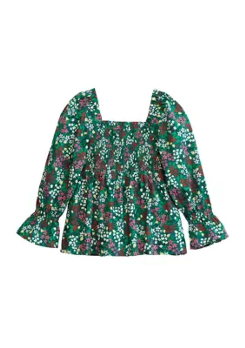 Girls 4-6x Smocked Printed Top