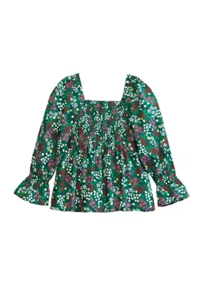 Girls 4-6x Smocked Printed Top