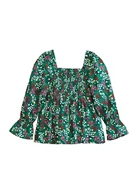 Girls 4-6x Smocked Printed Top
