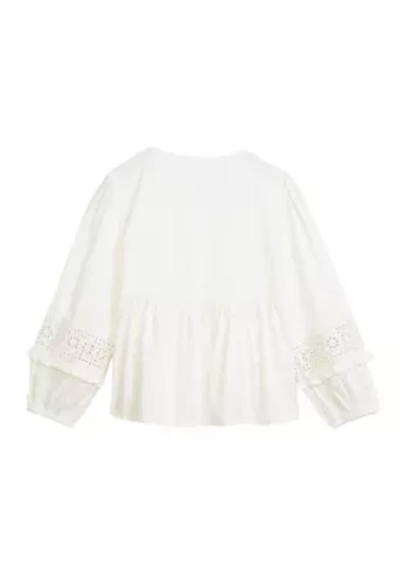 Girls 4-6x Eyelet Trim Top