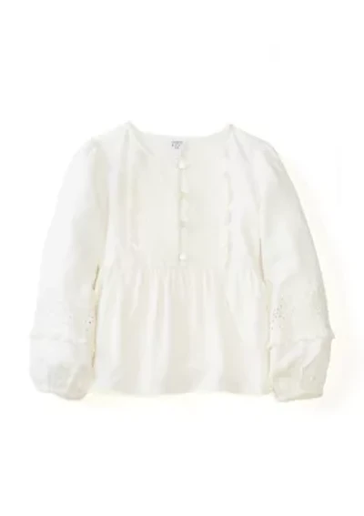Girls 4-6x Long Sleeve Eyelet Trim Top