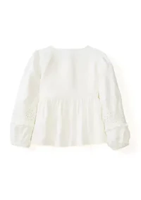 Girls 4-6x Long Sleeve Eyelet Trim Top