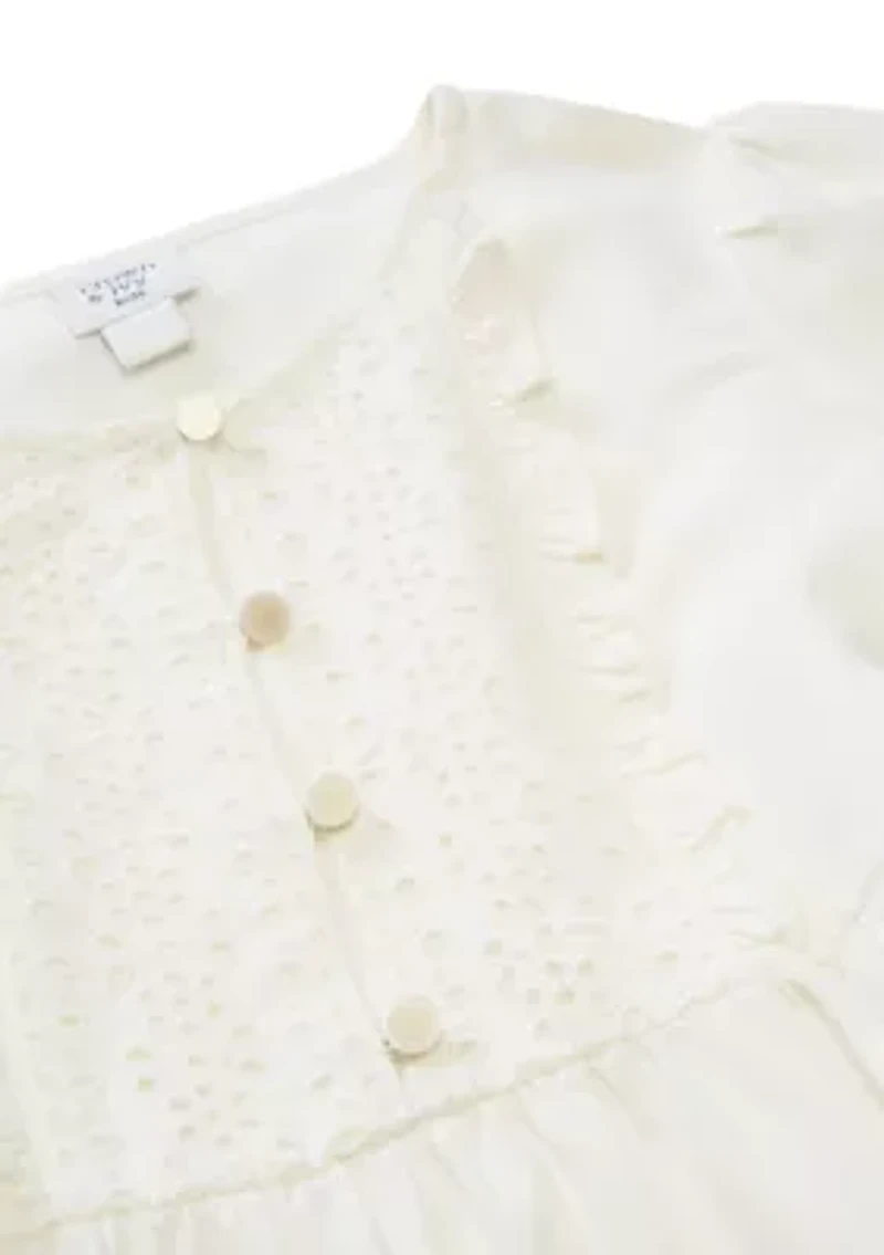 Girls 4-6x Long Sleeve Eyelet Trim Top