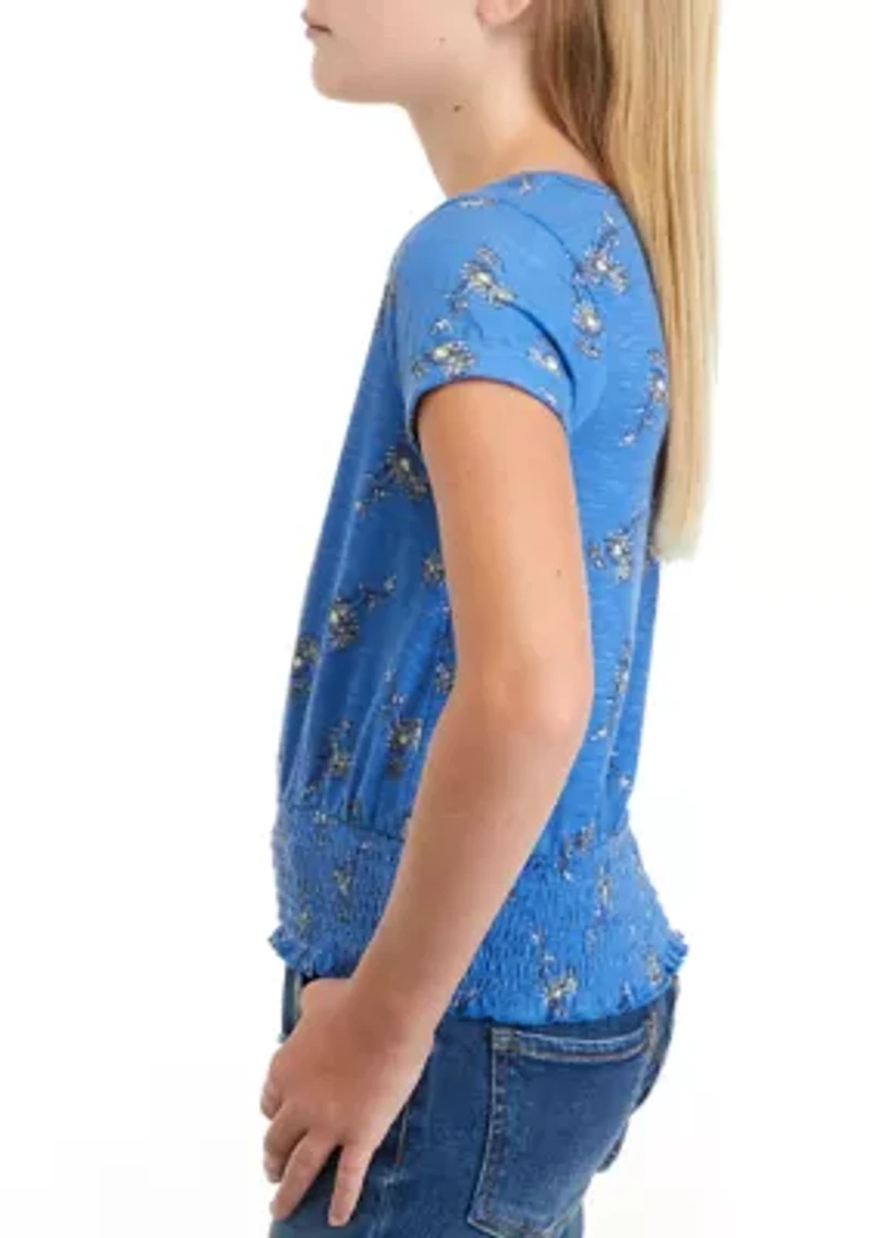 Girls 7-16 Striped Smocked Waist Top