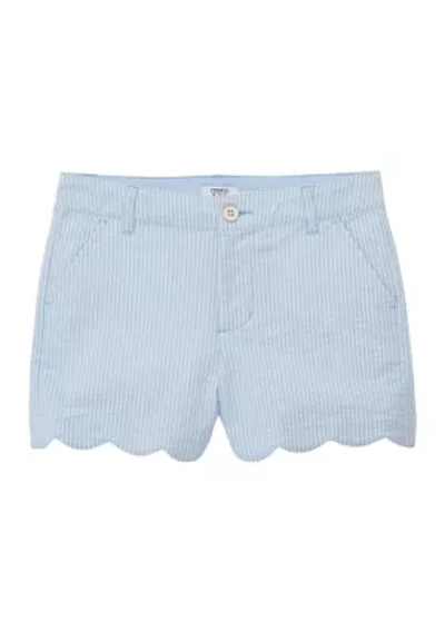 Girls 7-16 Seersucker Scalloped Shorts