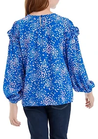 Girls 7-16 Ruffle Printed Blouse