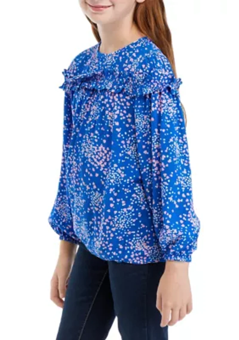 Girls 7-16 Ruffle Printed Blouse