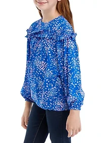 Girls 7-16 Ruffle Printed Blouse