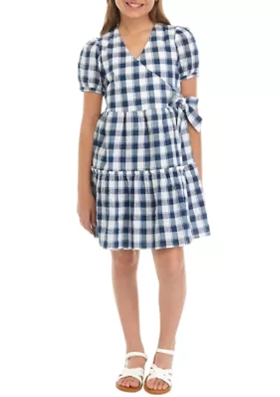Girls 7-16 Seersucker Yarn Dyed Wrap Dress