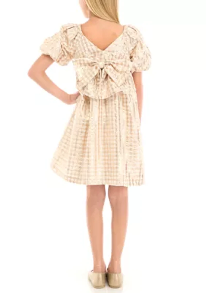 Girls 7-16 Puff Sleeve Checkered Party Dress