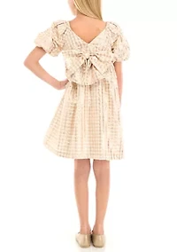 Girls 7-16 Puff Sleeve Checkered Party Dress