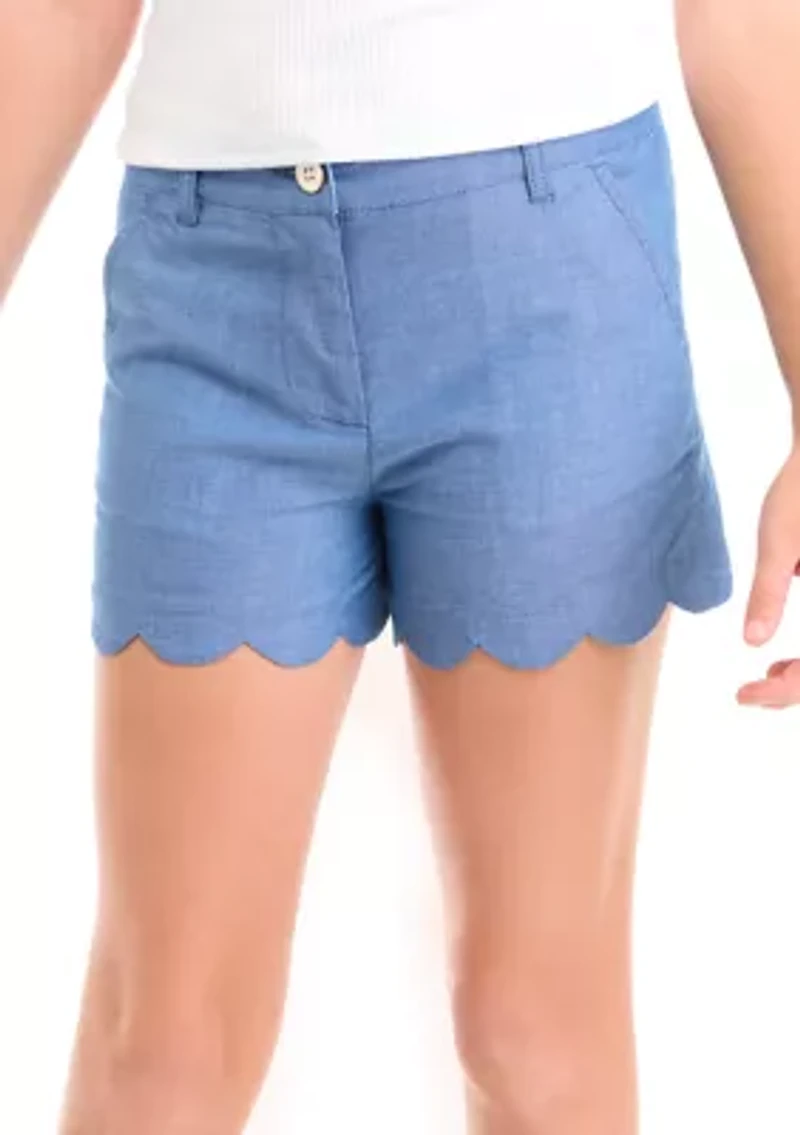 Girls 7-16 Scallop Chambray Shorts