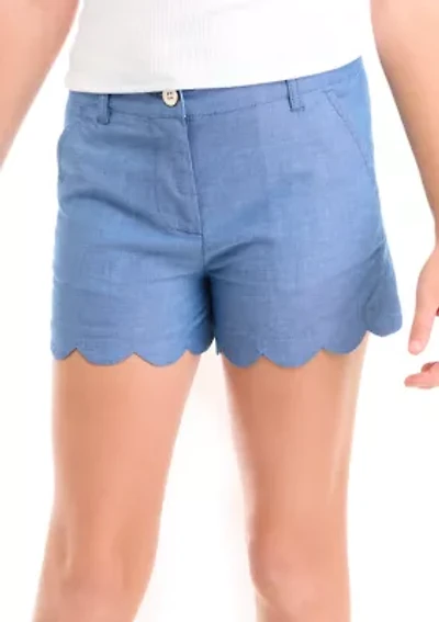 Girls 7-16 Scallop Chambray Shorts