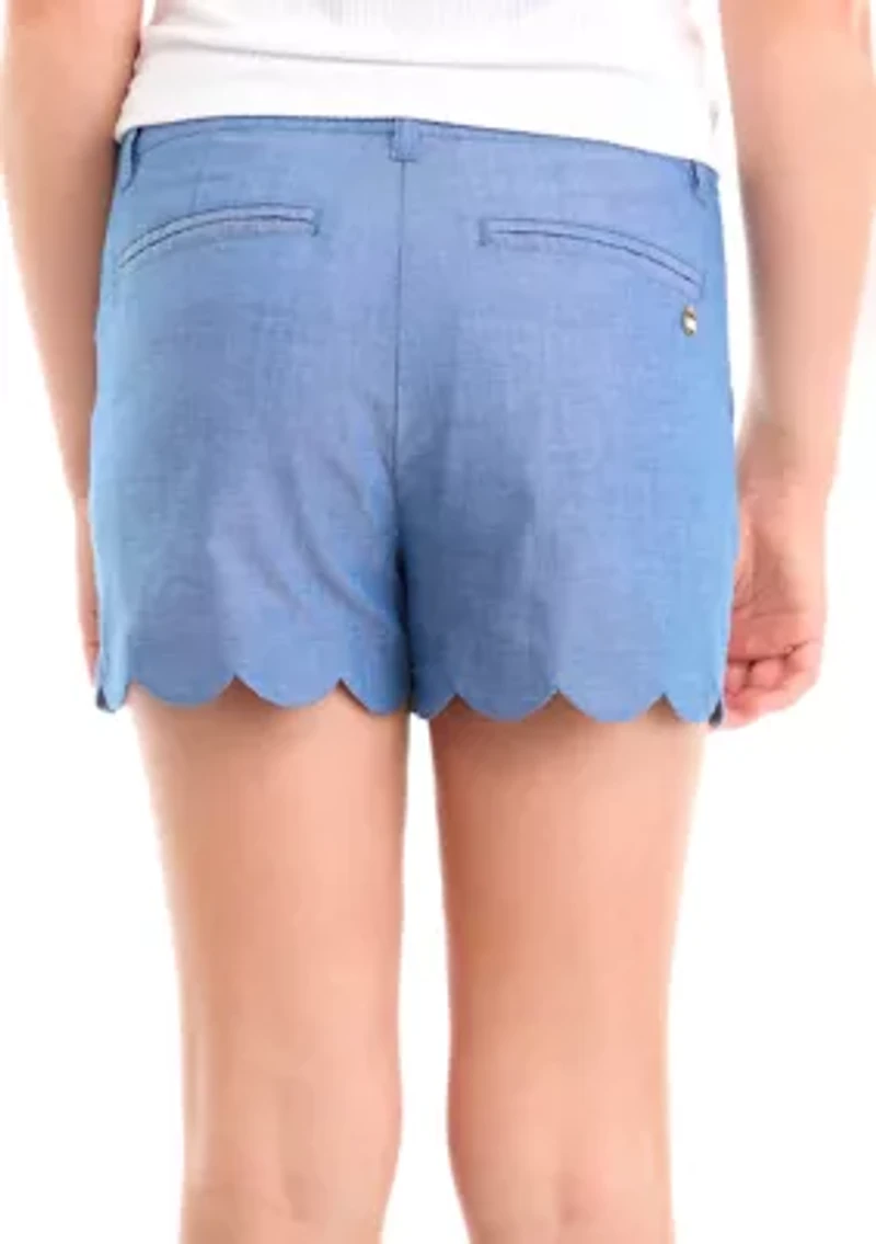 Girls 7-16 Scallop Chambray Shorts