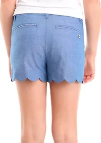 Girls 7-16 Scallop Chambray Shorts