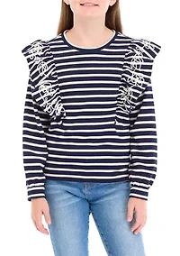 Girls 7-16 Ruffle Striped Sweatshirt