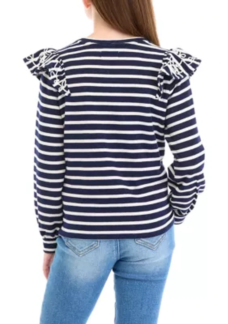 Girls 7-16 Ruffle Striped Sweatshirt