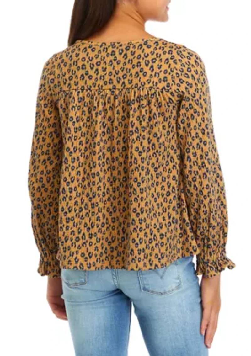 Girls 7-16 Printed Crinkle Knit Ruffle Top