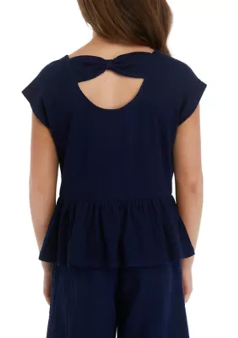 Girls 7-16 Crinkle Knit Bow Back Top