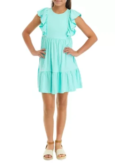 Girls 7-16 Crinkle Knit Ruffle Dress