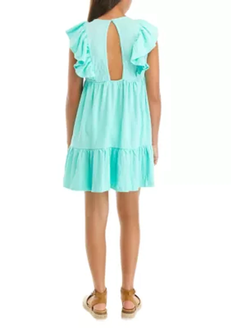 Girls 7-16 Crinkle Knit Ruffle Dress