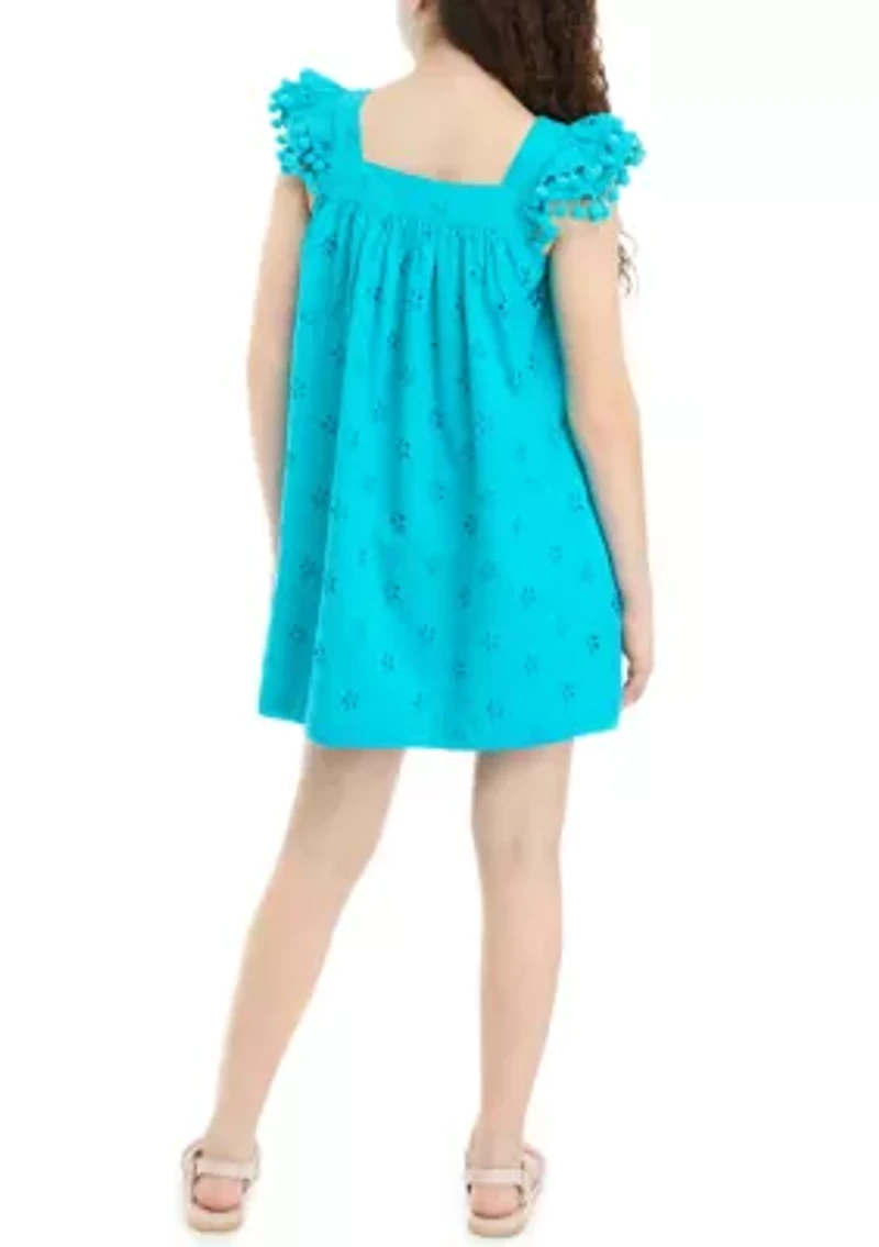 Girls 7-16 Pom Flutter Sleeve Eyelet Dress