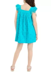 Girls 7-16 Pom Flutter Sleeve Eyelet Dress