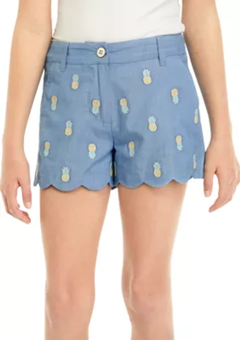 Girls 7-16 Scalloped Hem Printed Shorts