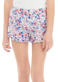 Girls 7-16 Print Stretch Twill Ruffle Shorts
