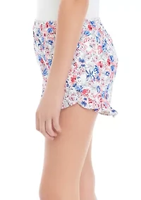 Girls 7-16 Print Stretch Twill Ruffle Shorts