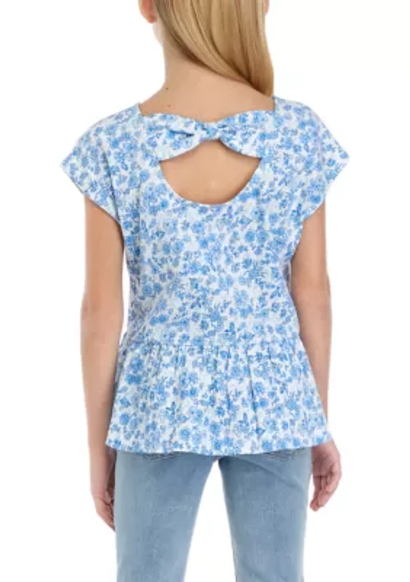 Girls 7-16 Bow Back Printed Top